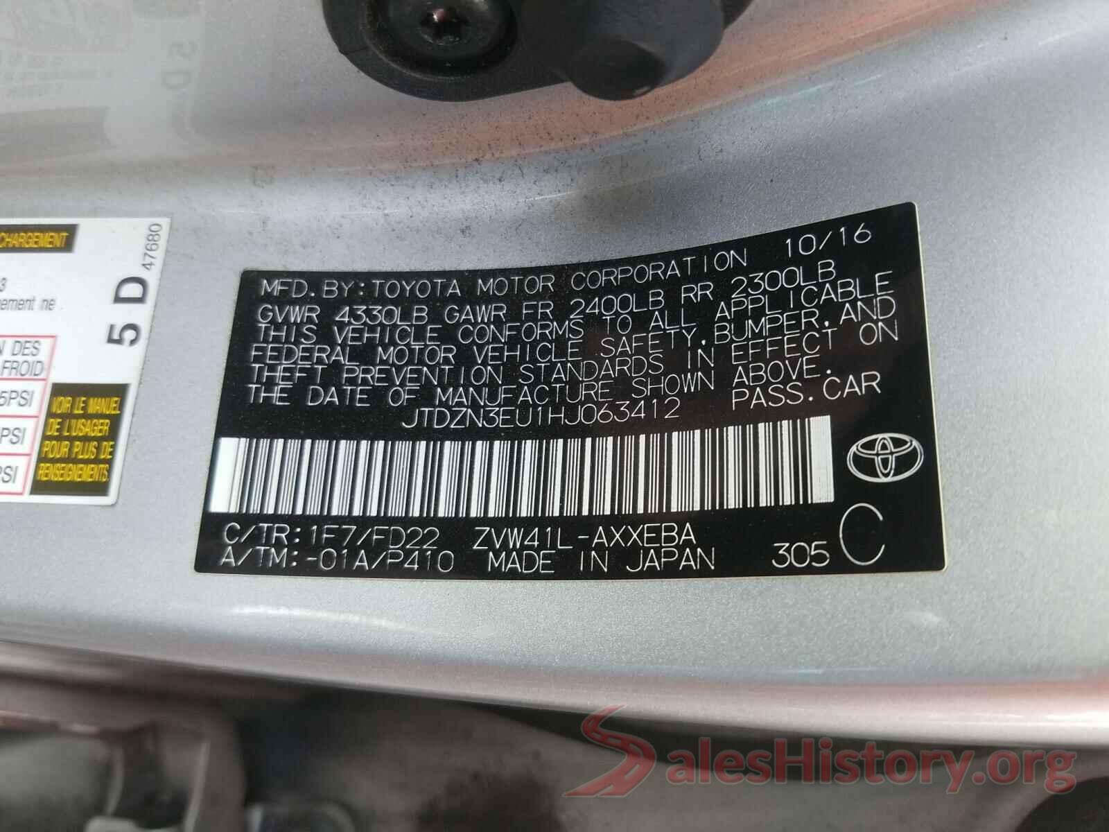 JTDZN3EU1HJ063412 2017 TOYOTA PRIUS