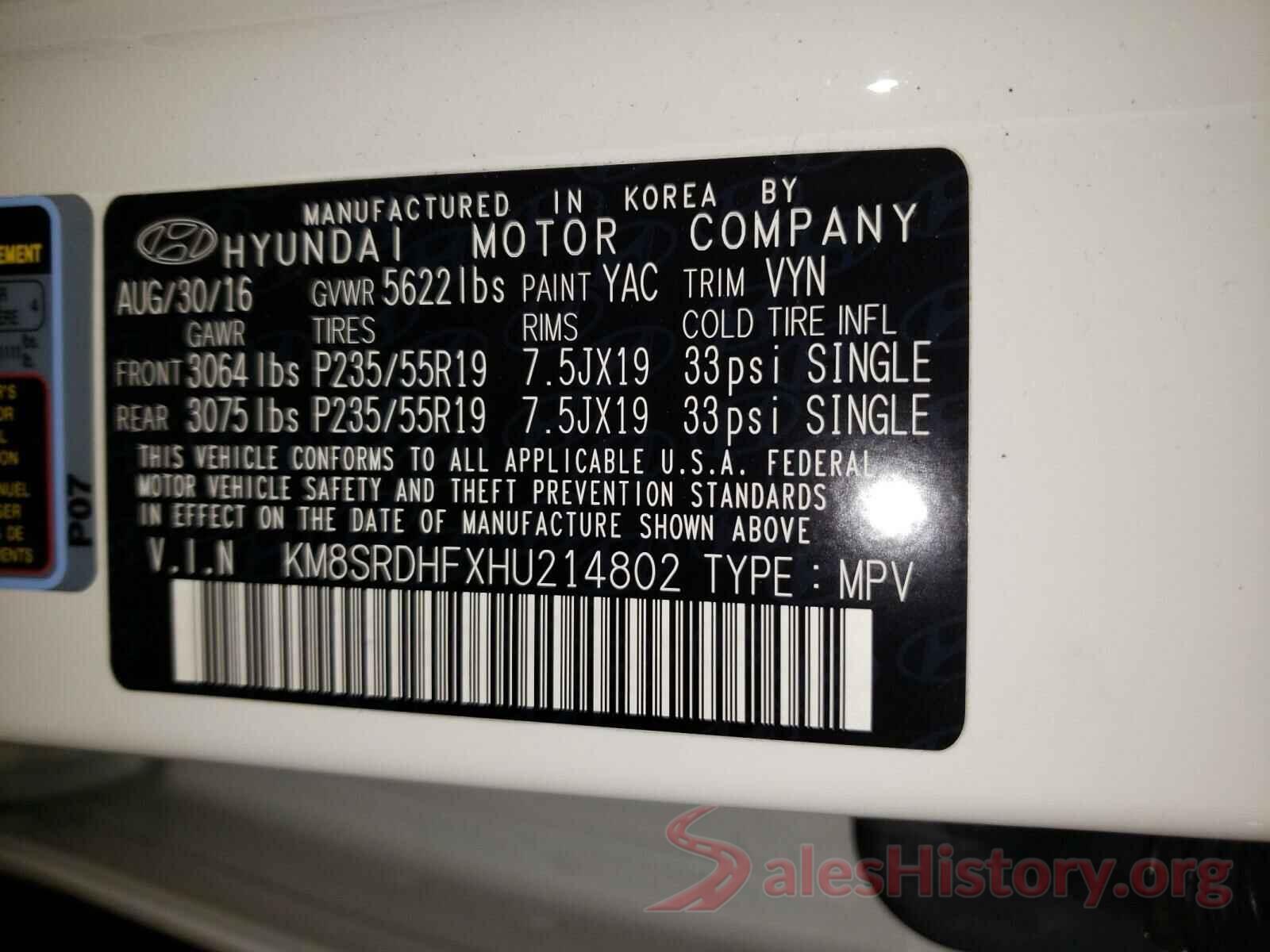 KM8SRDHFXHU214802 2017 HYUNDAI SANTA FE