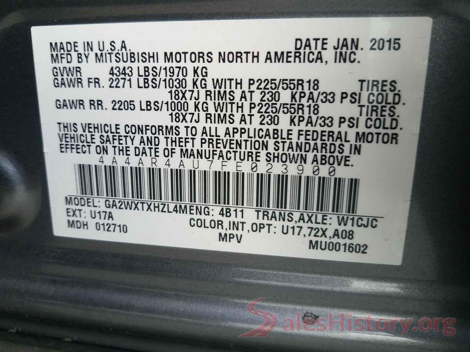 3VVDX7B29NM005742 2015 MITSUBISHI OUTLANDER