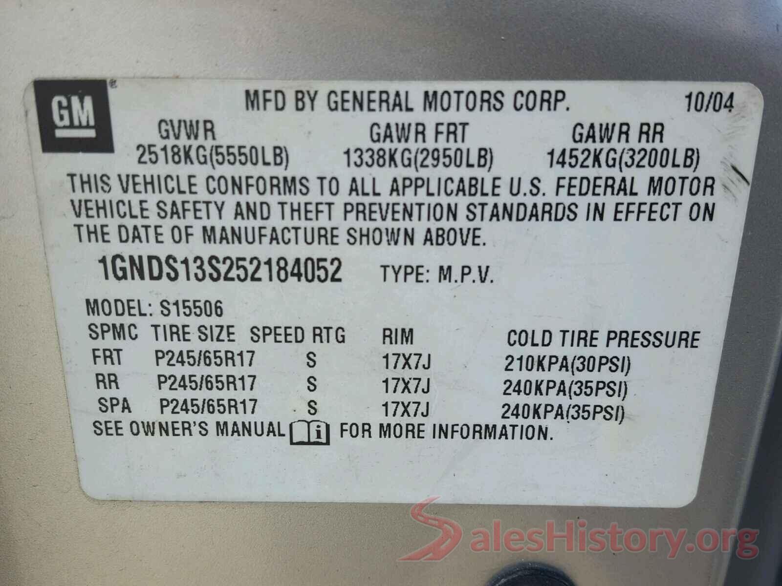 5XYP6DHC0LG004907 2005 CHEVROLET TRAILBLAZE