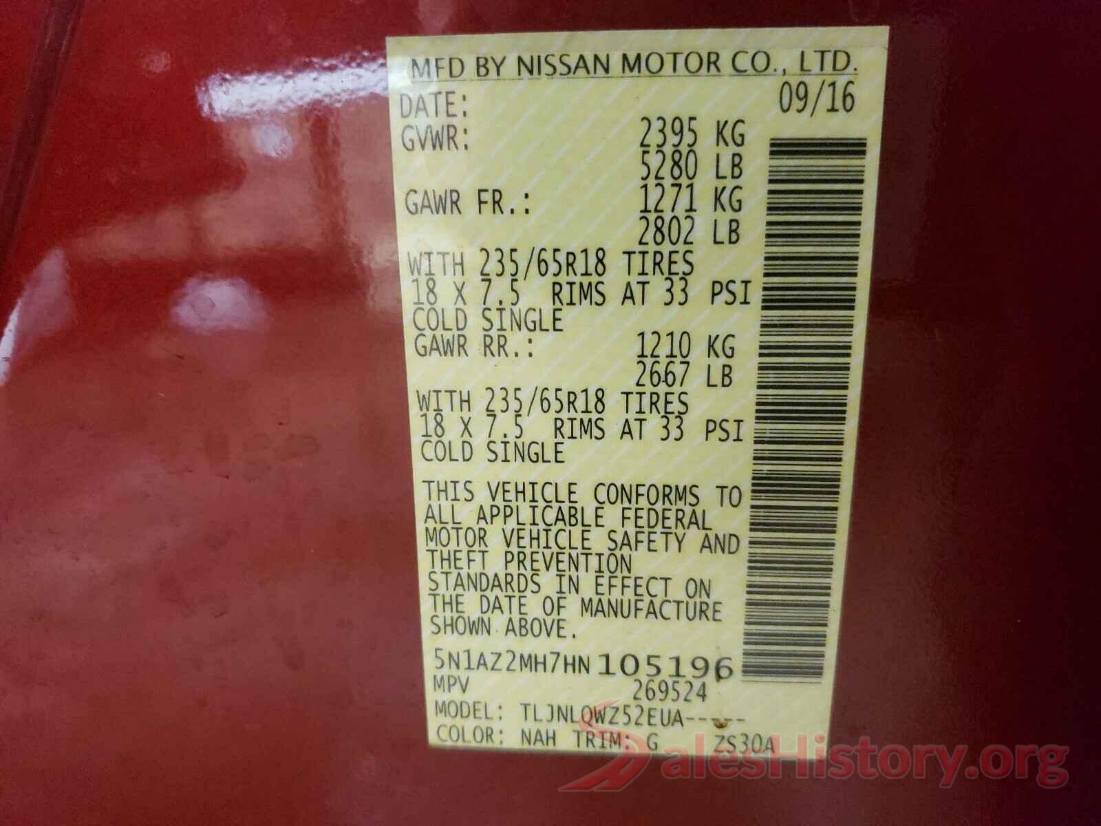 5N1AZ2MH7HN105196 2017 NISSAN MURANO