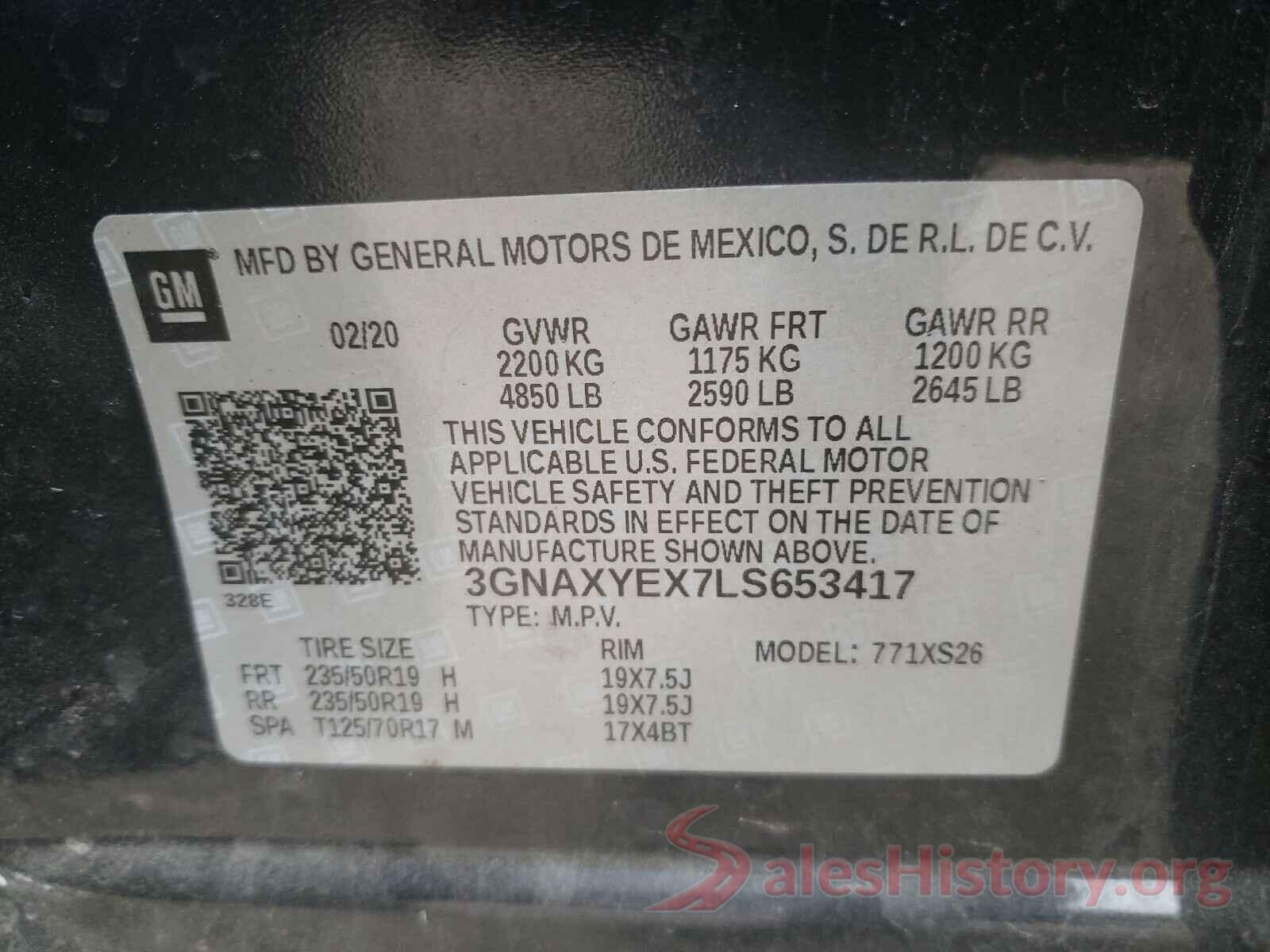 3GNAXYEX7LS653417 2020 CHEVROLET EQUINOX