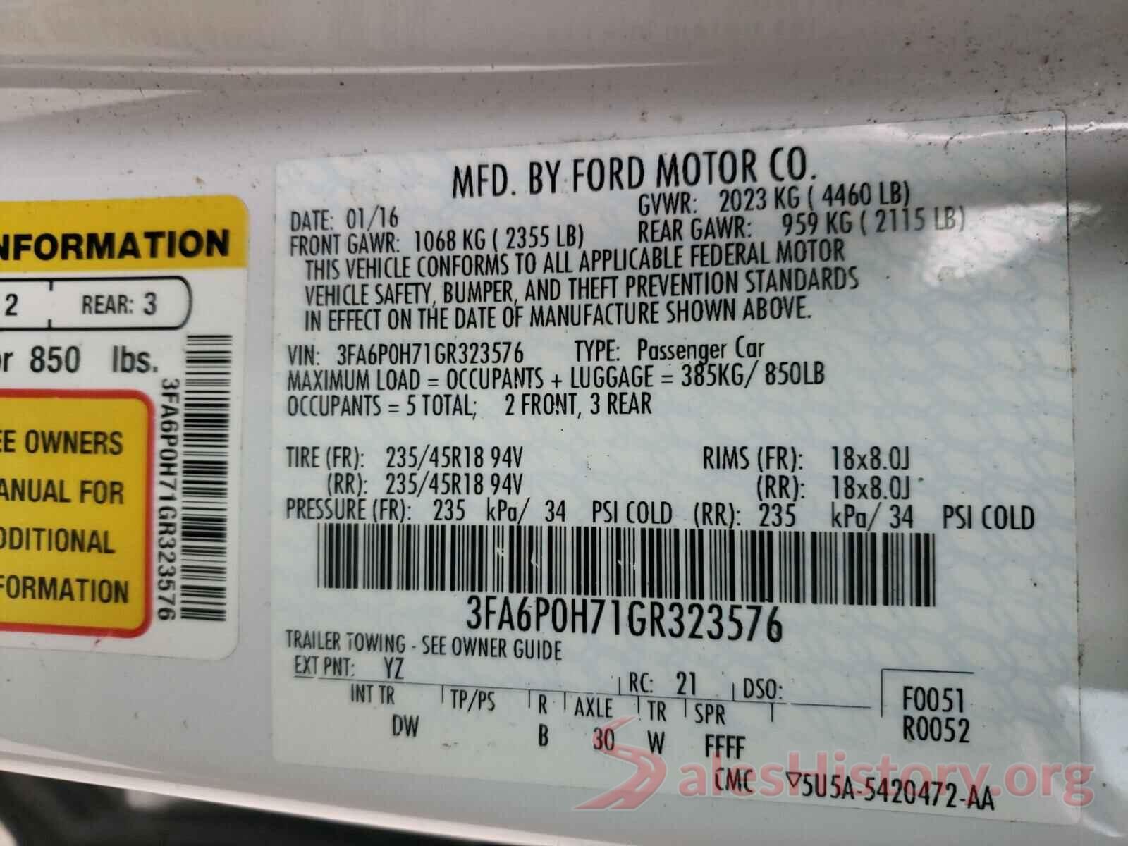 3FA6P0H71GR323576 2016 FORD FUSION