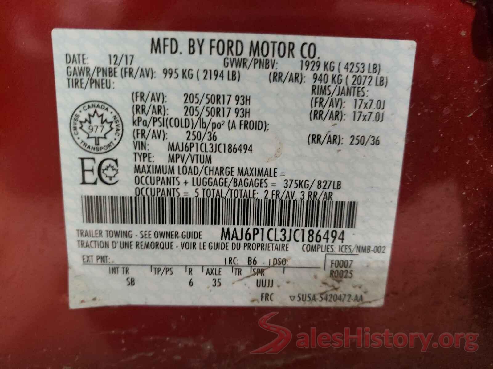 MAJ6P1CL3JC186494 2018 FORD ALL OTHER