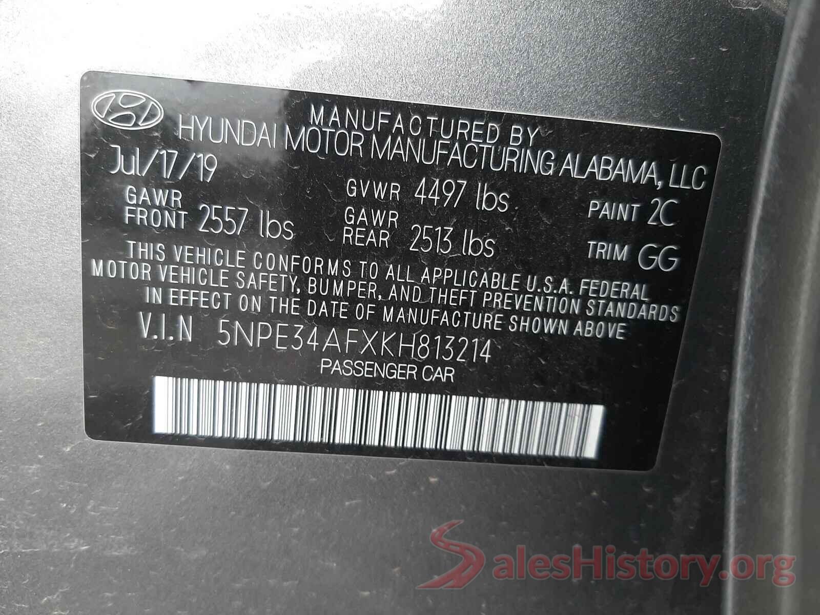 5NPE34AFXKH813214 2019 HYUNDAI SONATA