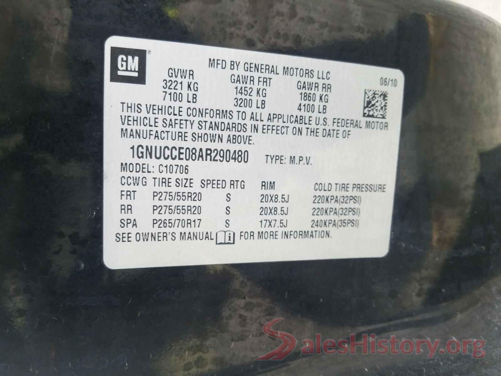 1FMCU0G91HUD30039 2010 CHEVROLET TAHOE