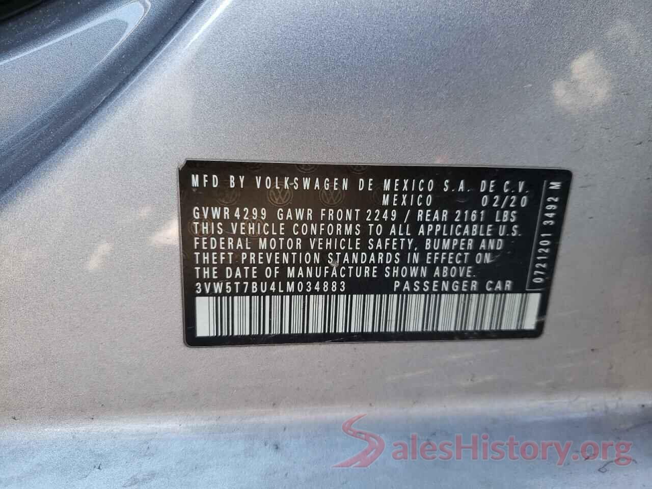 3VW5T7BU4LM034883 2020 VOLKSWAGEN JETTA