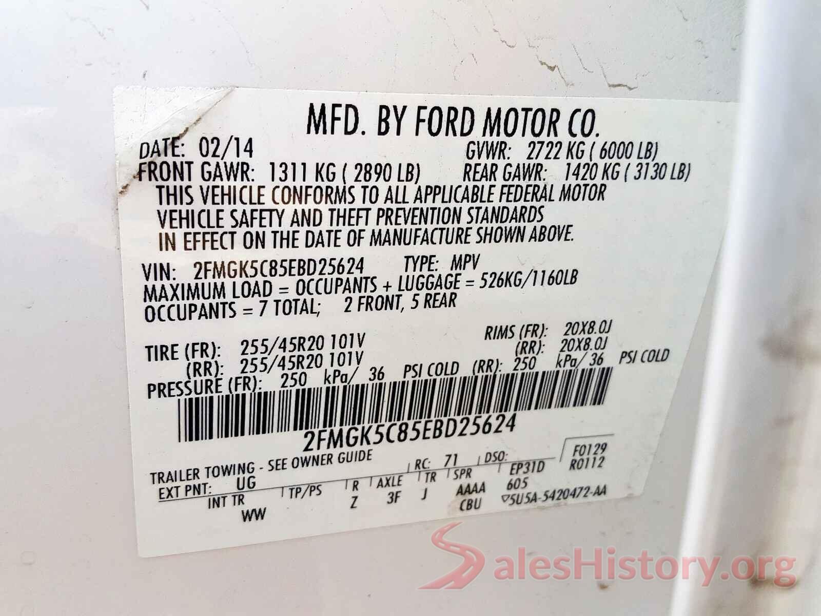 1FADP3K29GL229255 2014 FORD FLEX