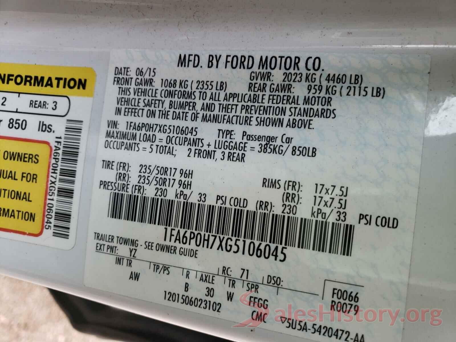 1FA6P0H7XG5106045 2016 FORD FUSION