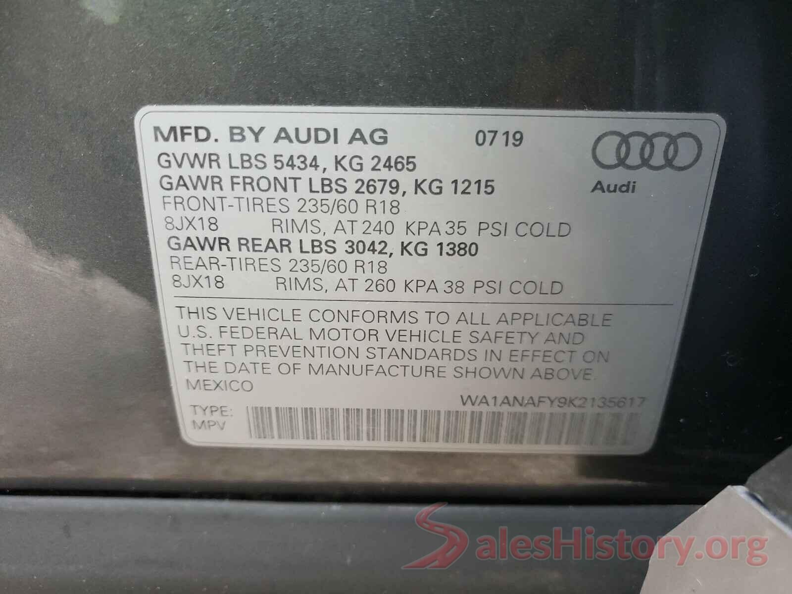 WA1ANAFY9K2135617 2019 AUDI Q5