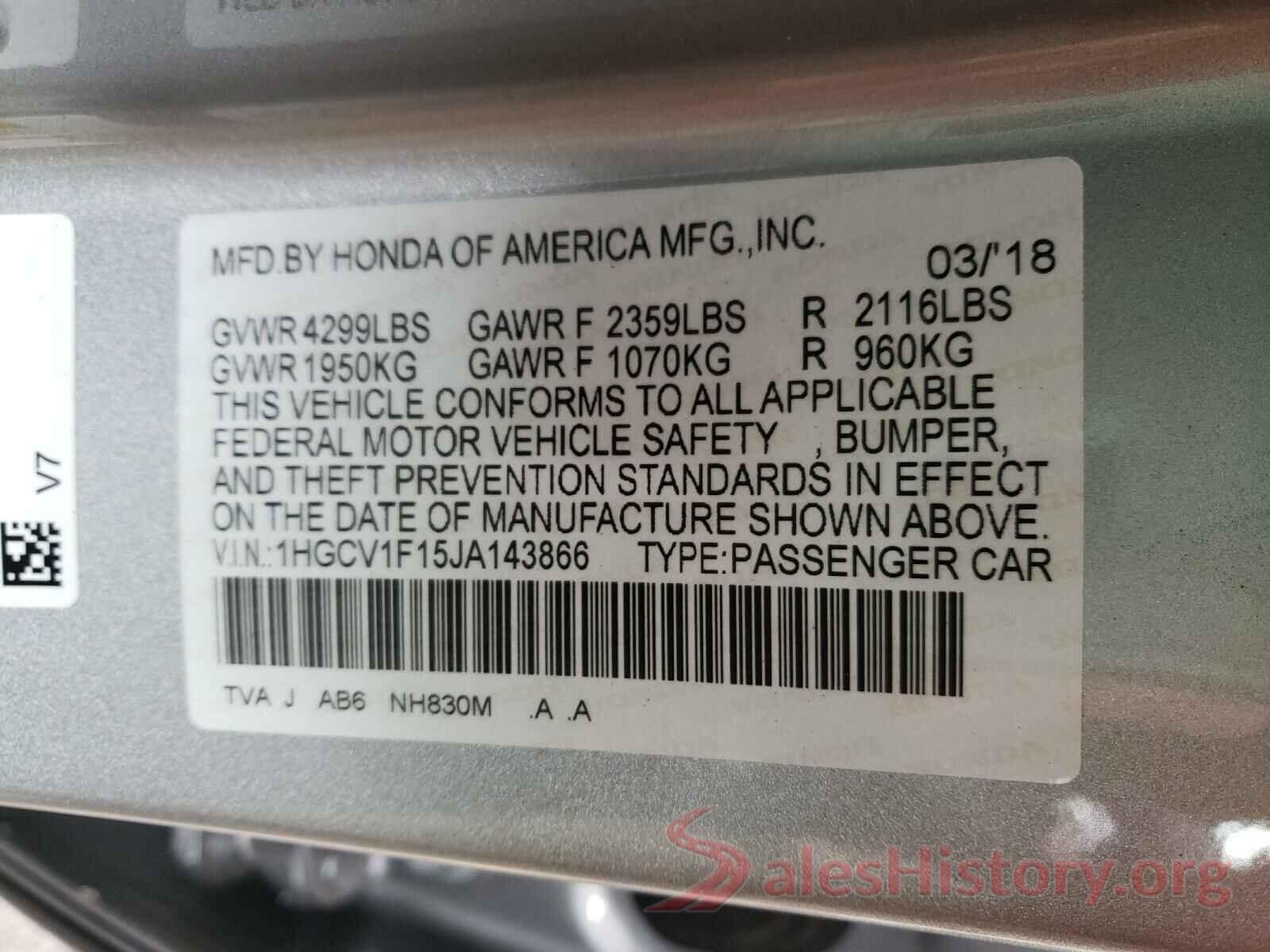 1HGCV1F15JA143866 2018 HONDA ACCORD