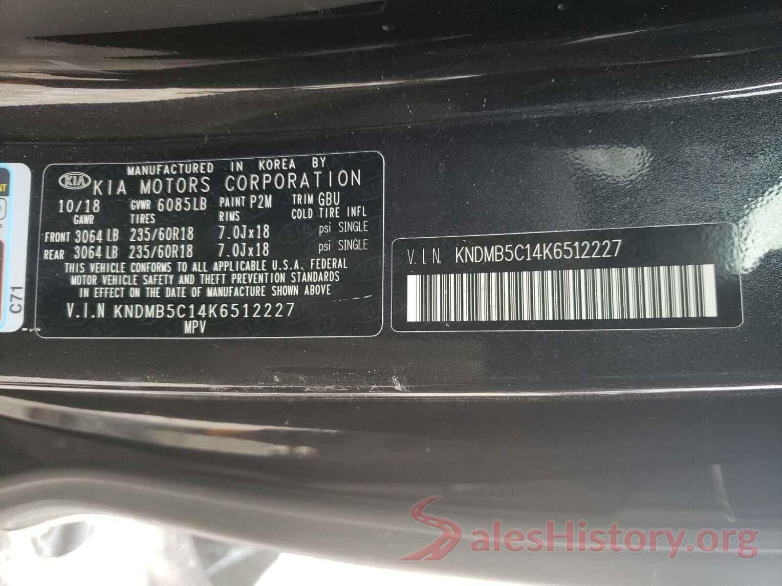 KNDMB5C14K6512227 2019 KIA SEDONA