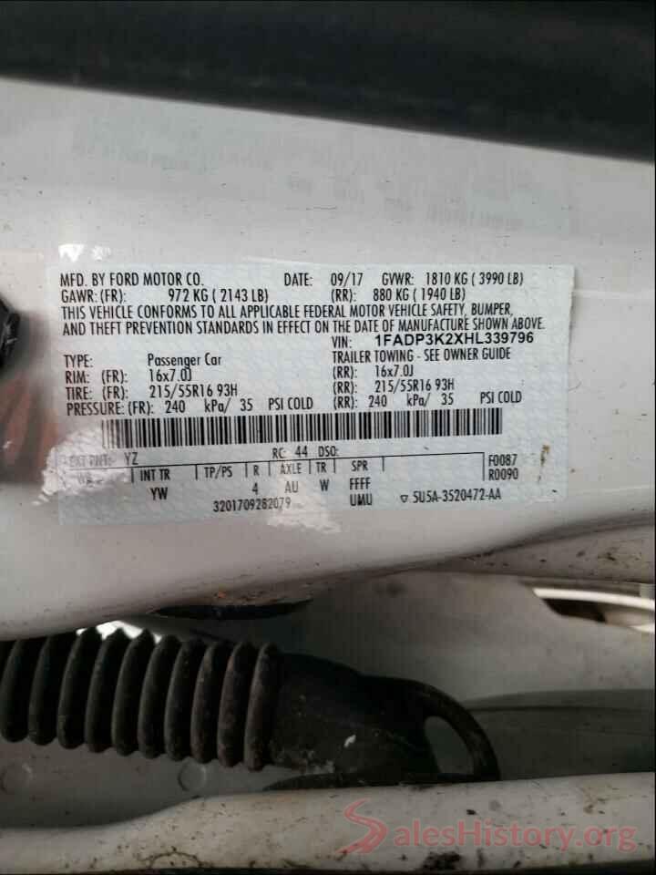 1FADP3K2XHL339796 2017 FORD FUSION