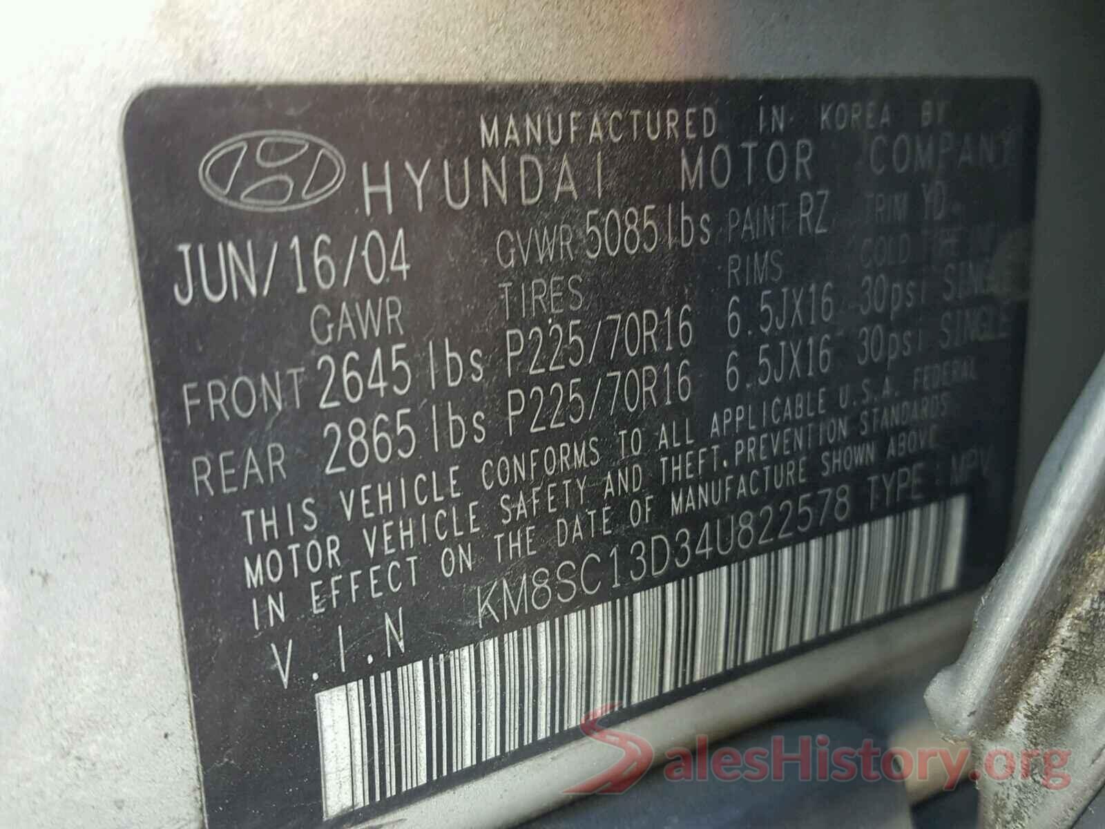 ML32F3FJ1HH001943 2004 HYUNDAI SANTA FE