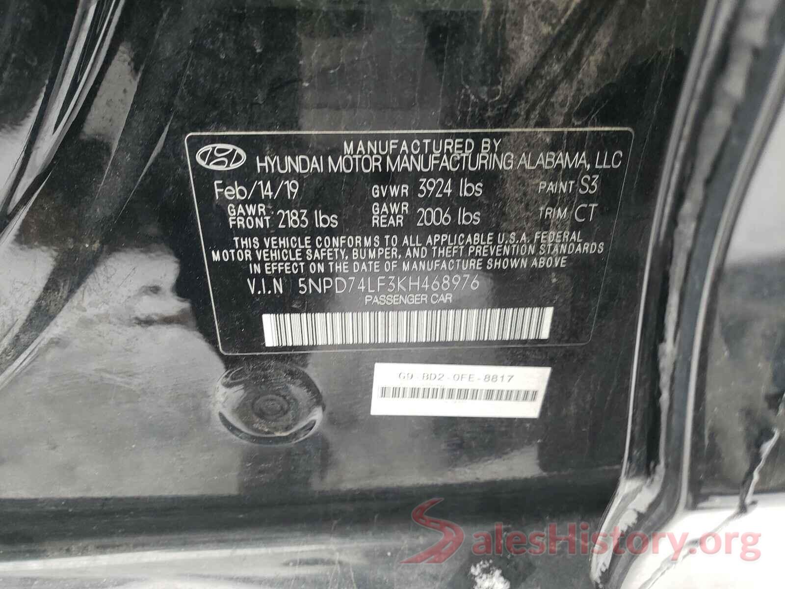 5NPD74LF3KH468976 2019 HYUNDAI ELANTRA