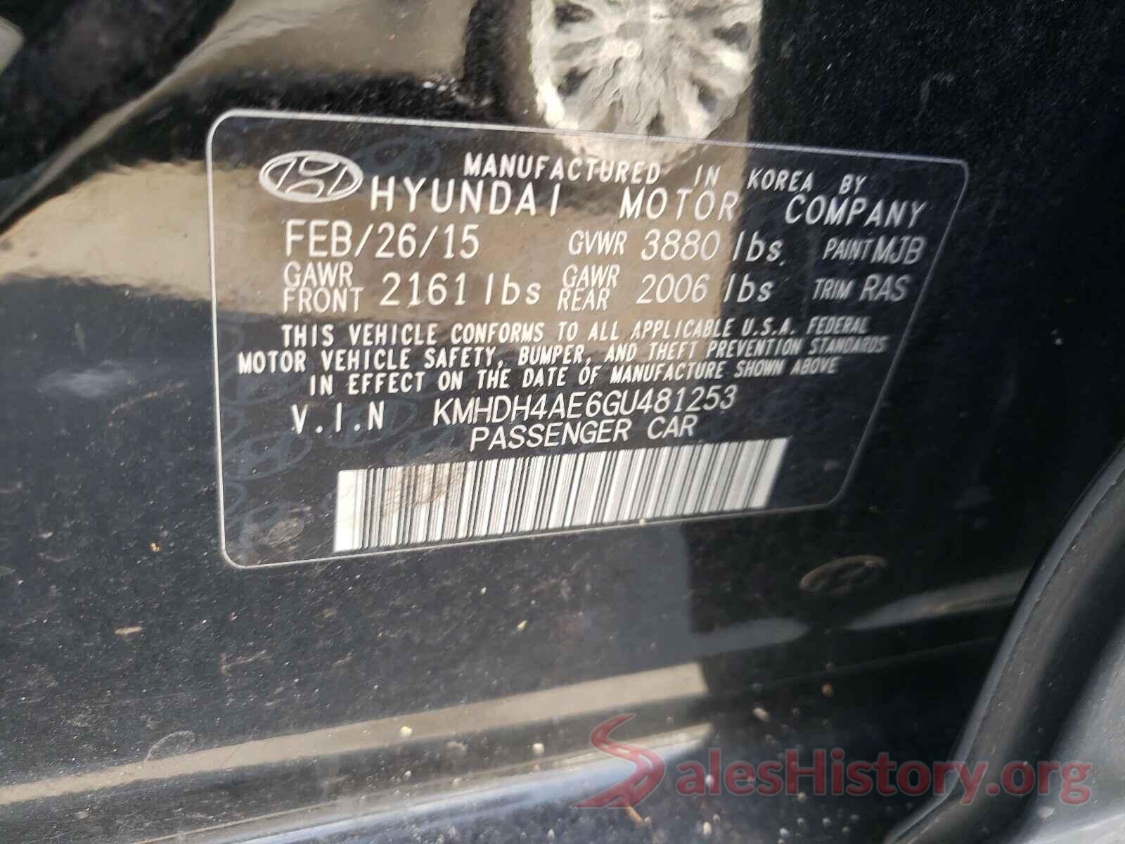 KMHDH4AE6GU481253 2016 HYUNDAI ELANTRA