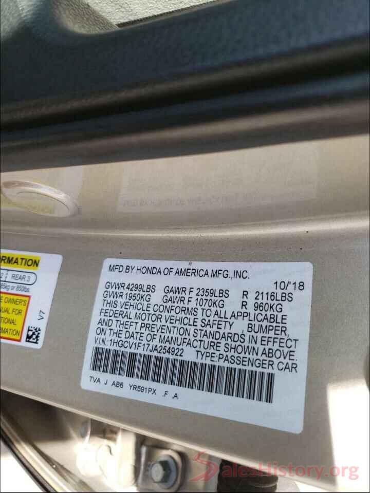 1HGCV1F17JA254922 2018 HONDA ACCORD