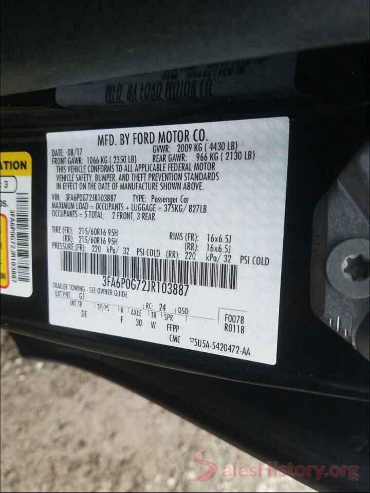 3FA6P0G72JR103887 2018 FORD FUSION