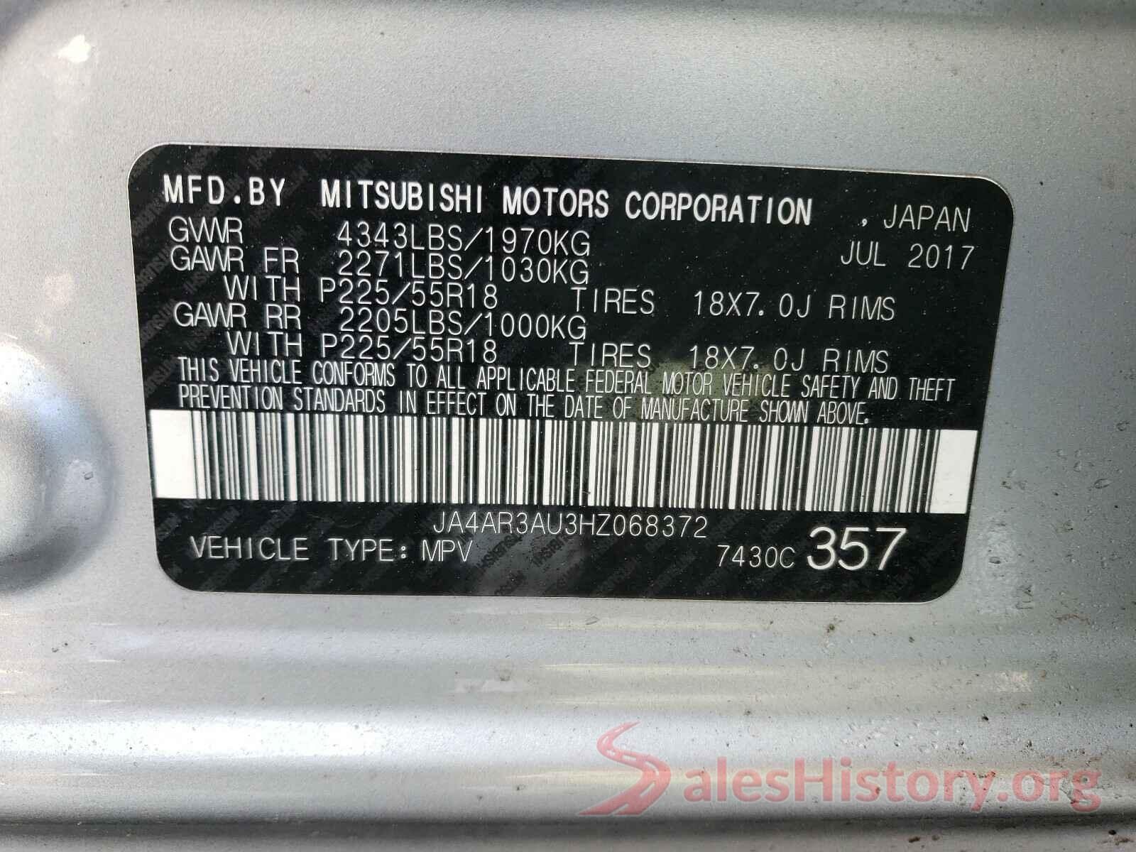 JA4AR3AU3HZ068372 2017 MITSUBISHI OUTLANDER