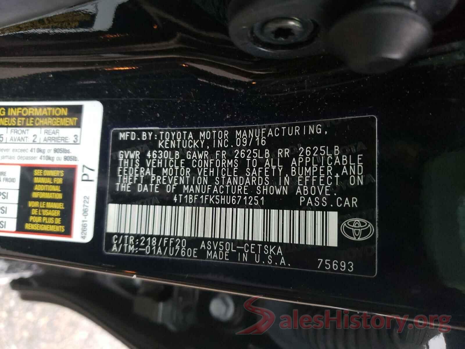 4T1BF1FK5HU671251 2017 TOYOTA CAMRY