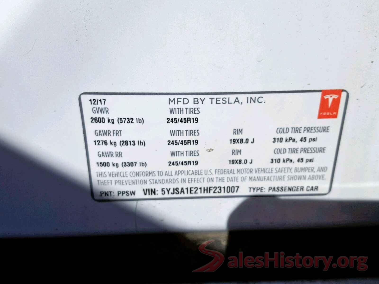 5YJSA1E21HF231007 2017 TESLA MODEL S