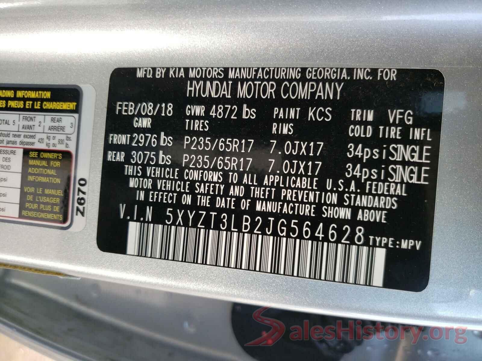 5XYZT3LB2JG564628 2018 HYUNDAI SANTA FE