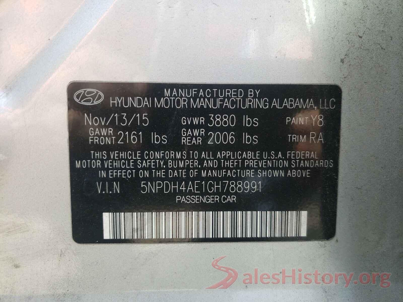 5NPDH4AE1GH788991 2016 HYUNDAI ELANTRA