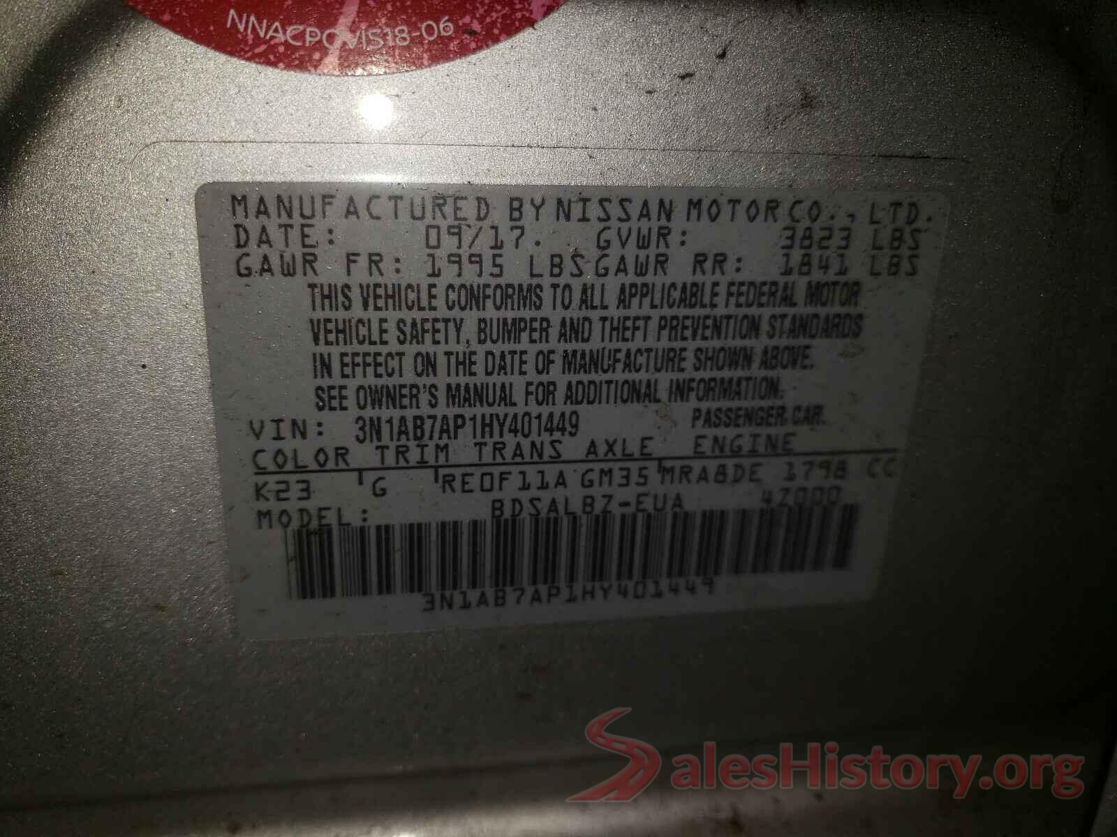 3N1AB7AP1HY401449 2017 NISSAN SENTRA