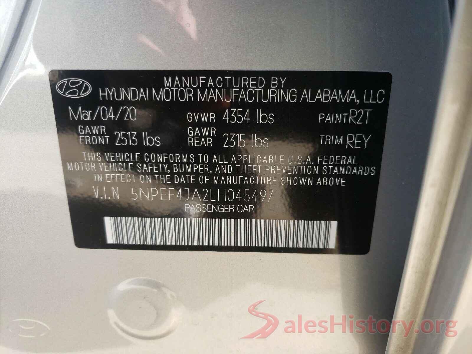 5NPEF4JA2LH045497 2020 HYUNDAI SONATA