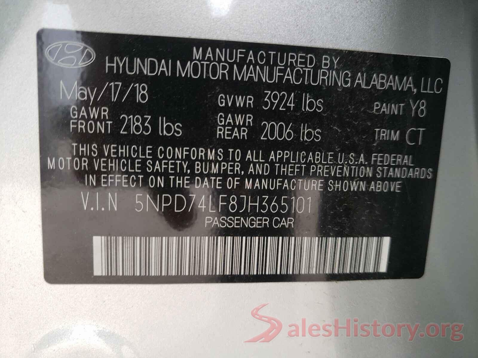 5NPD74LF8JH365101 2018 HYUNDAI ELANTRA