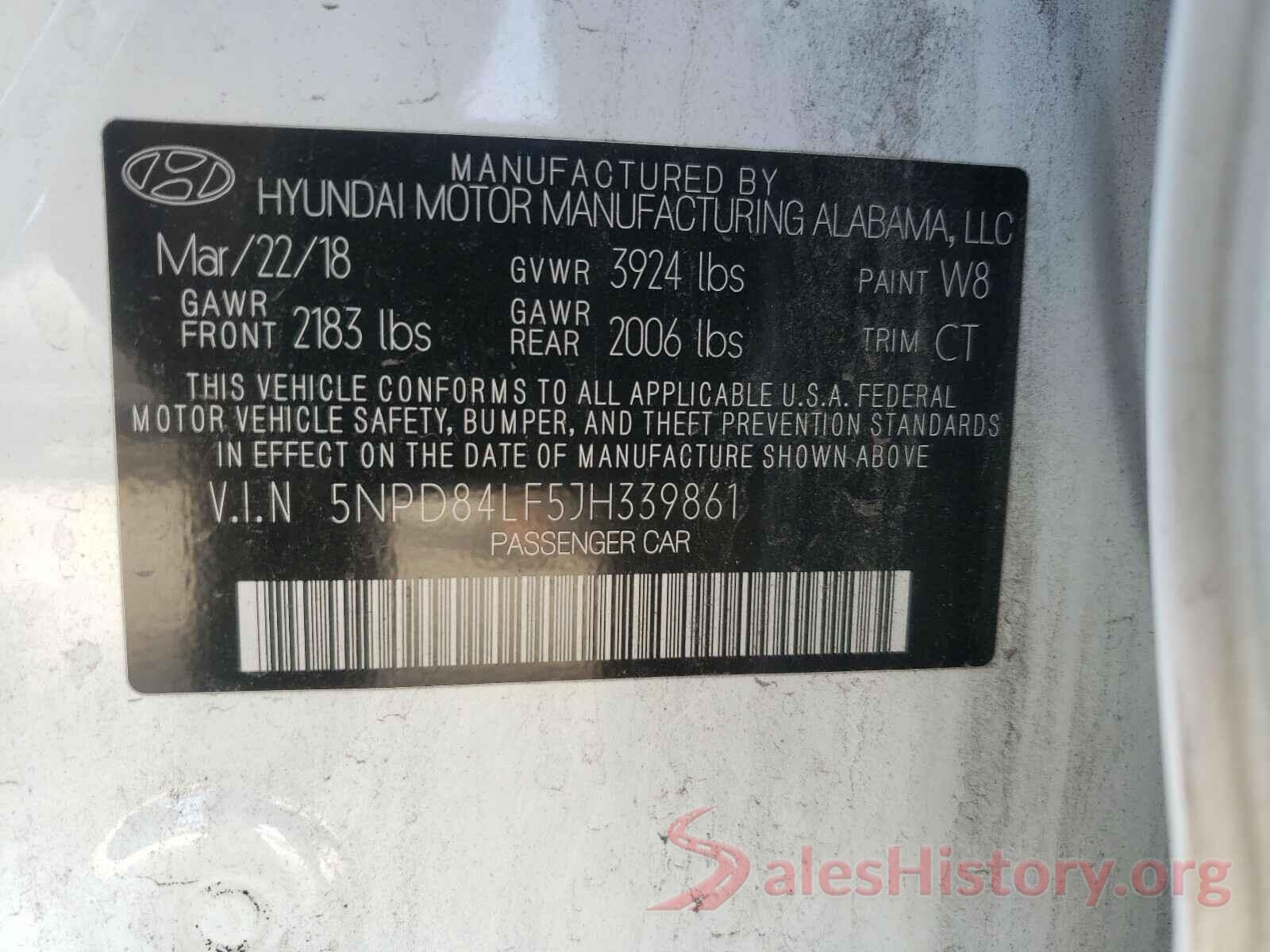 5NPD84LF5JH339861 2018 HYUNDAI ELANTRA