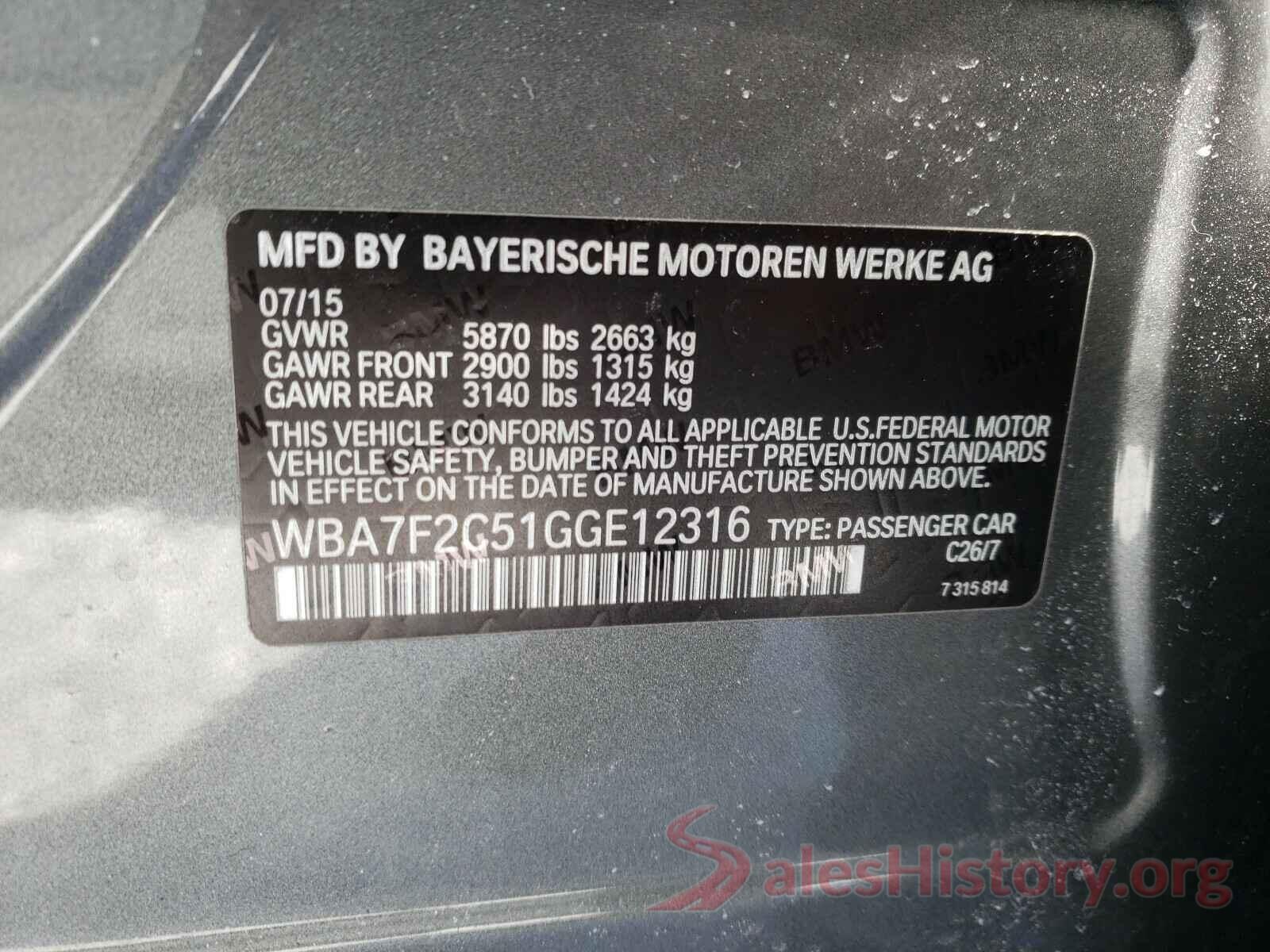 WBA7F2C51GGE12316 2016 BMW 7 SERIES