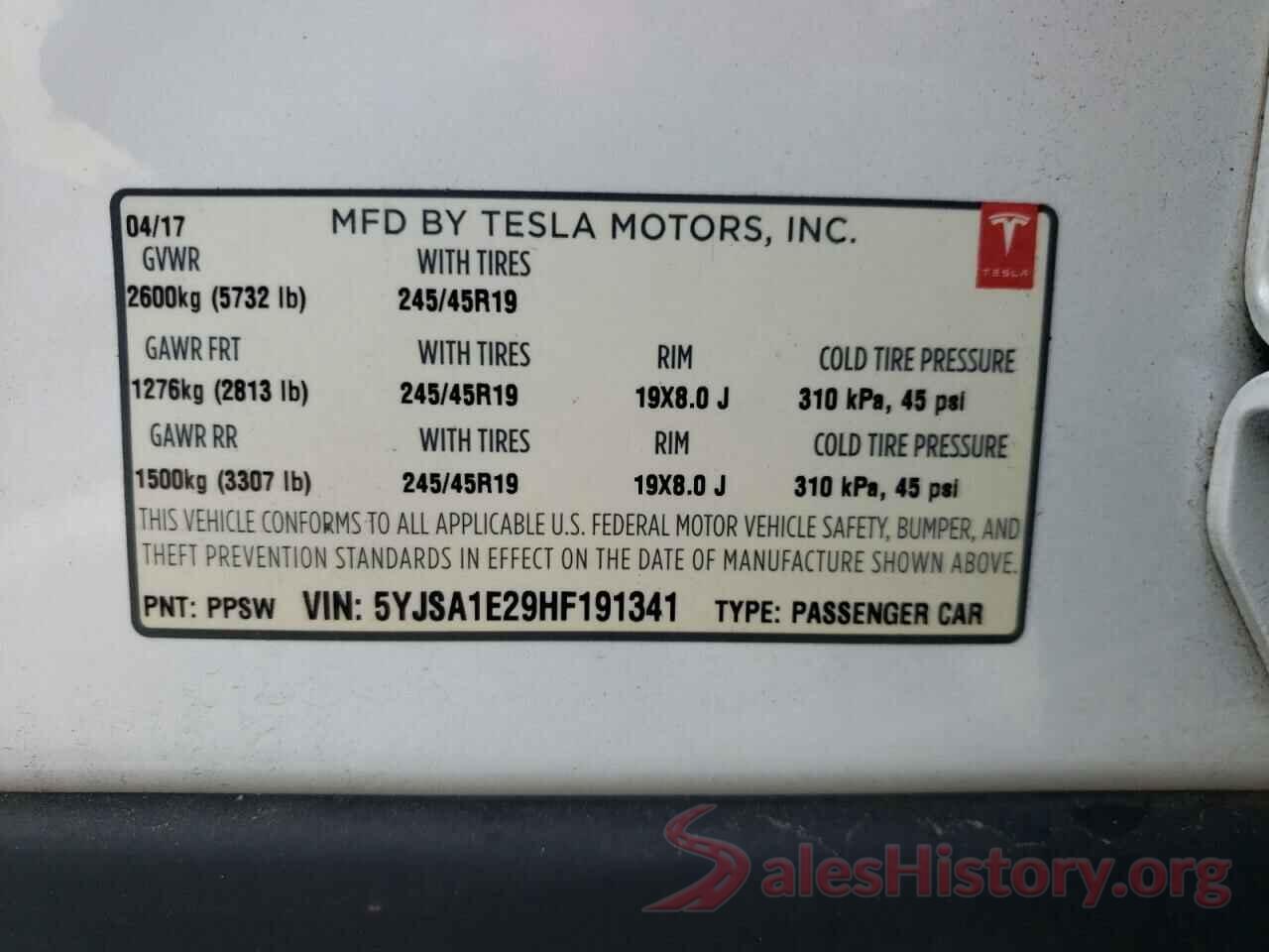 5YJSA1E29HF191341 2017 TESLA MODEL S