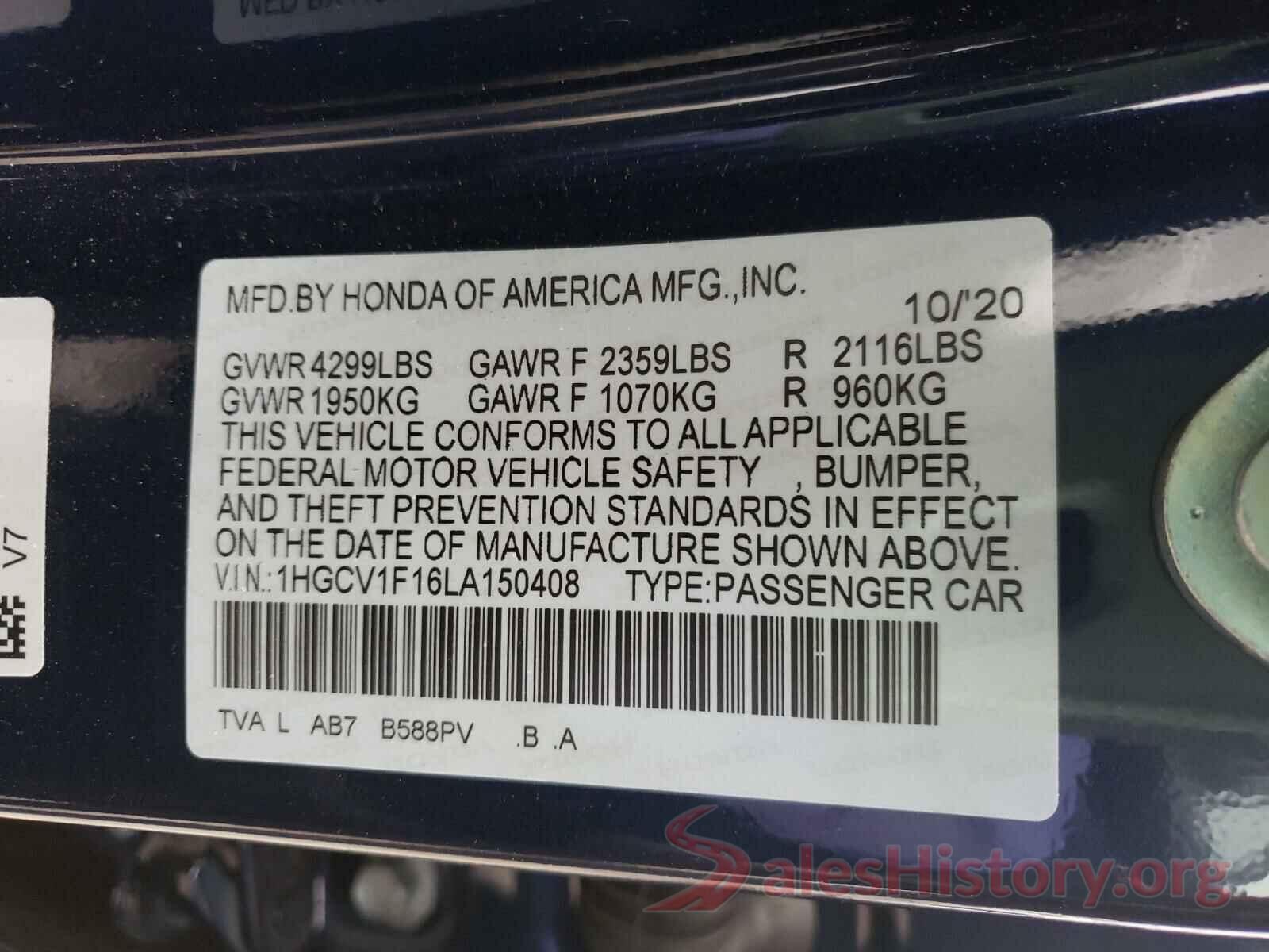 1HGCV1F16LA150408 2020 HONDA ACCORD