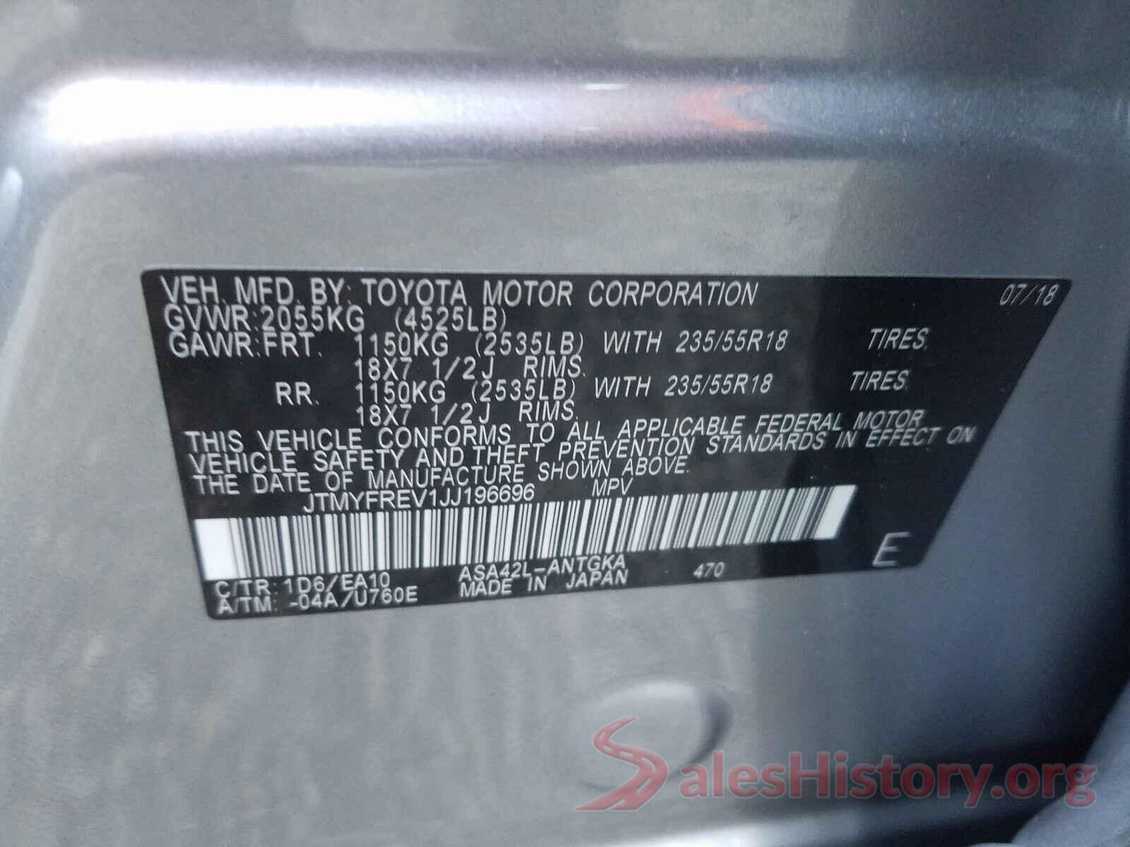 JTMYFREV1JJ196696 2018 TOYOTA RAV4