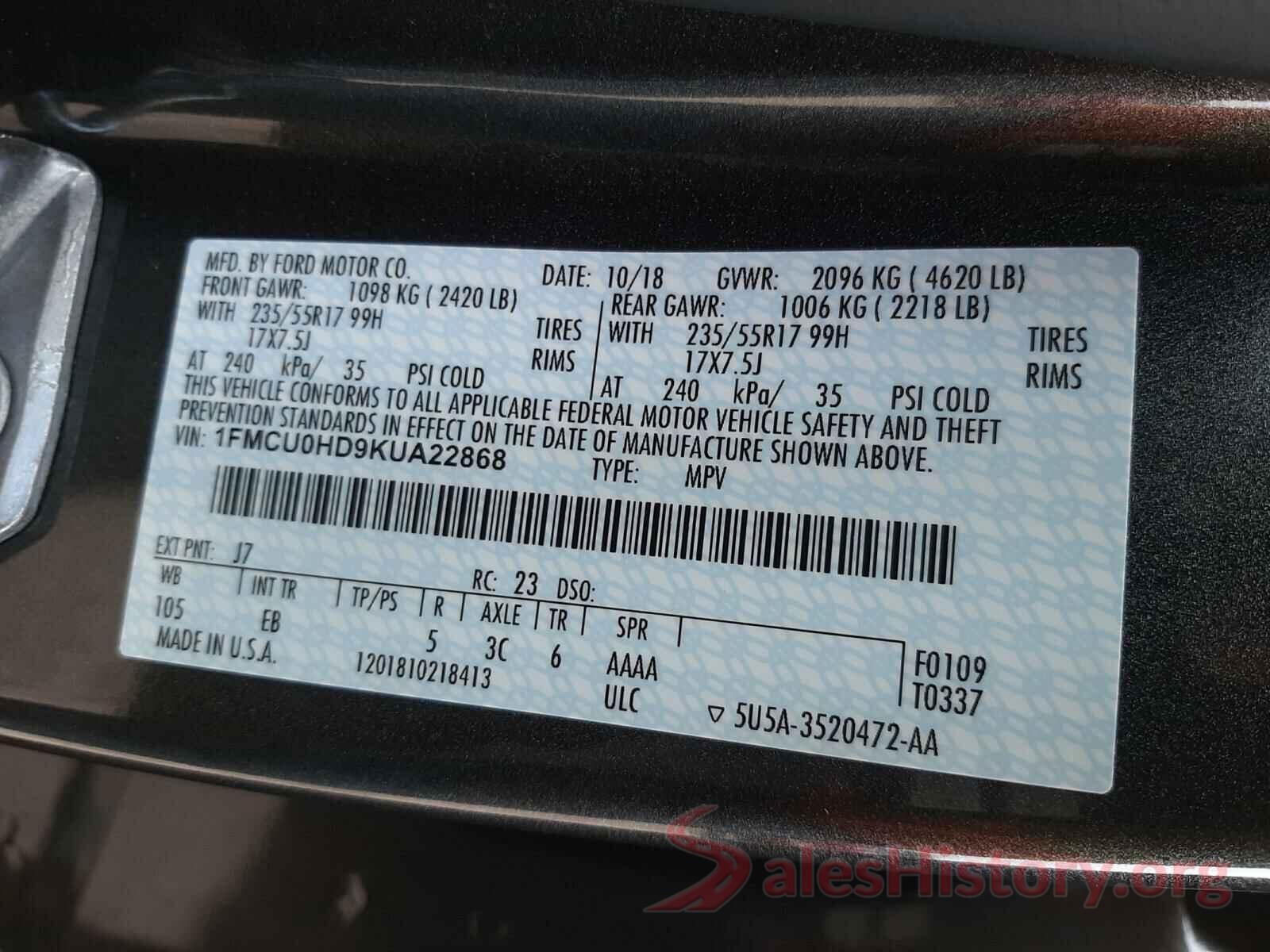 1FMCU0HD9KUA22868 2019 FORD ESCAPE