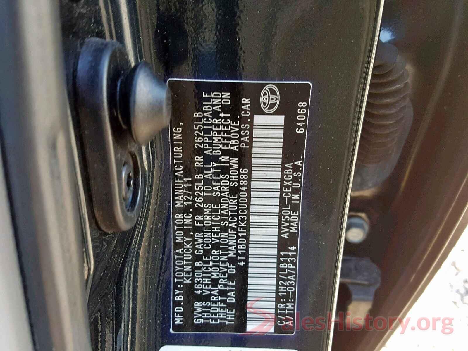 4T1BD1FK3CU004886 2012 TOYOTA CAMRY