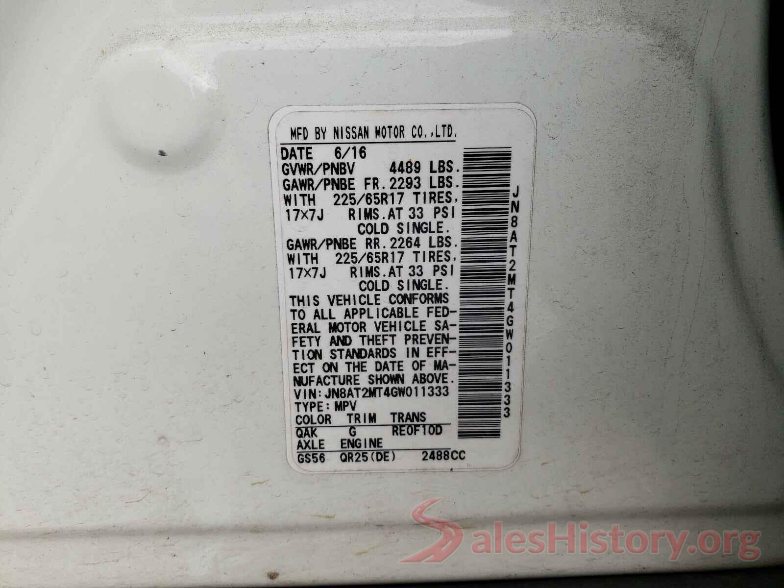 JN8AT2MT4GW011333 2016 NISSAN ROGUE