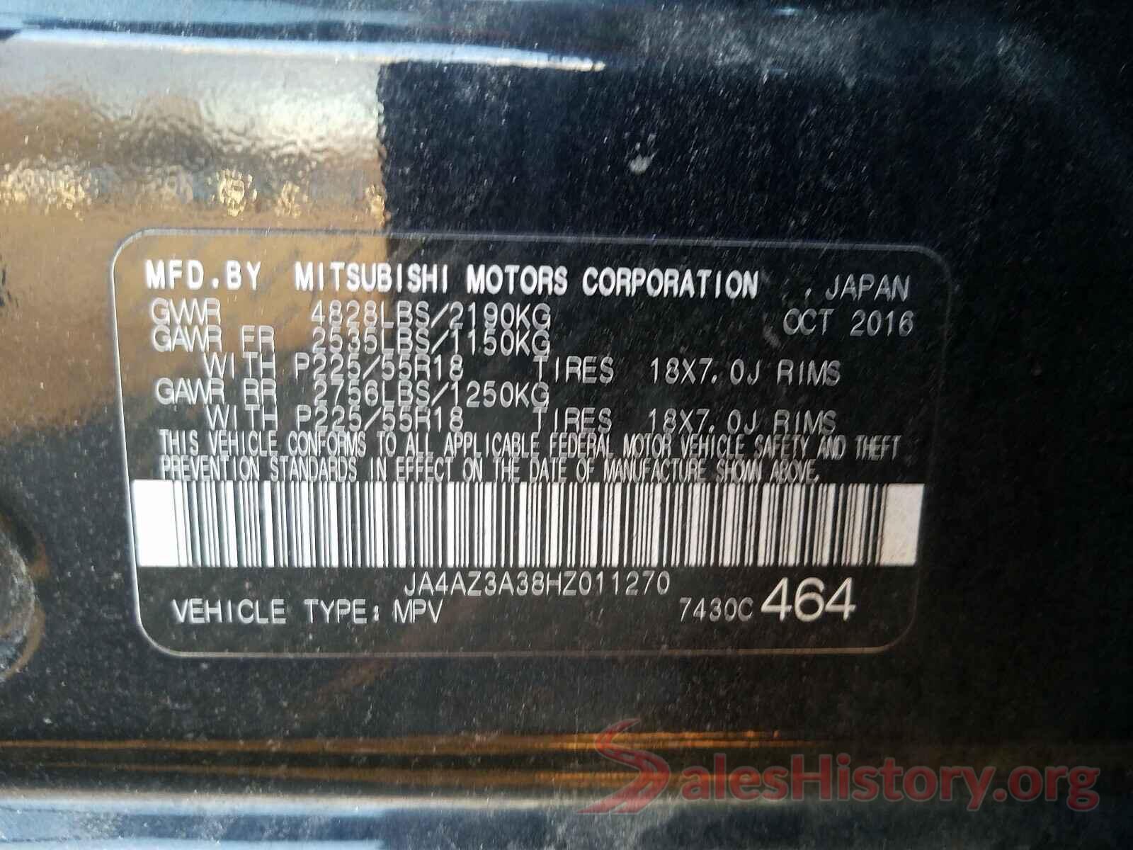 JA4AZ3A38HZ011270 2017 MITSUBISHI OUTLANDER