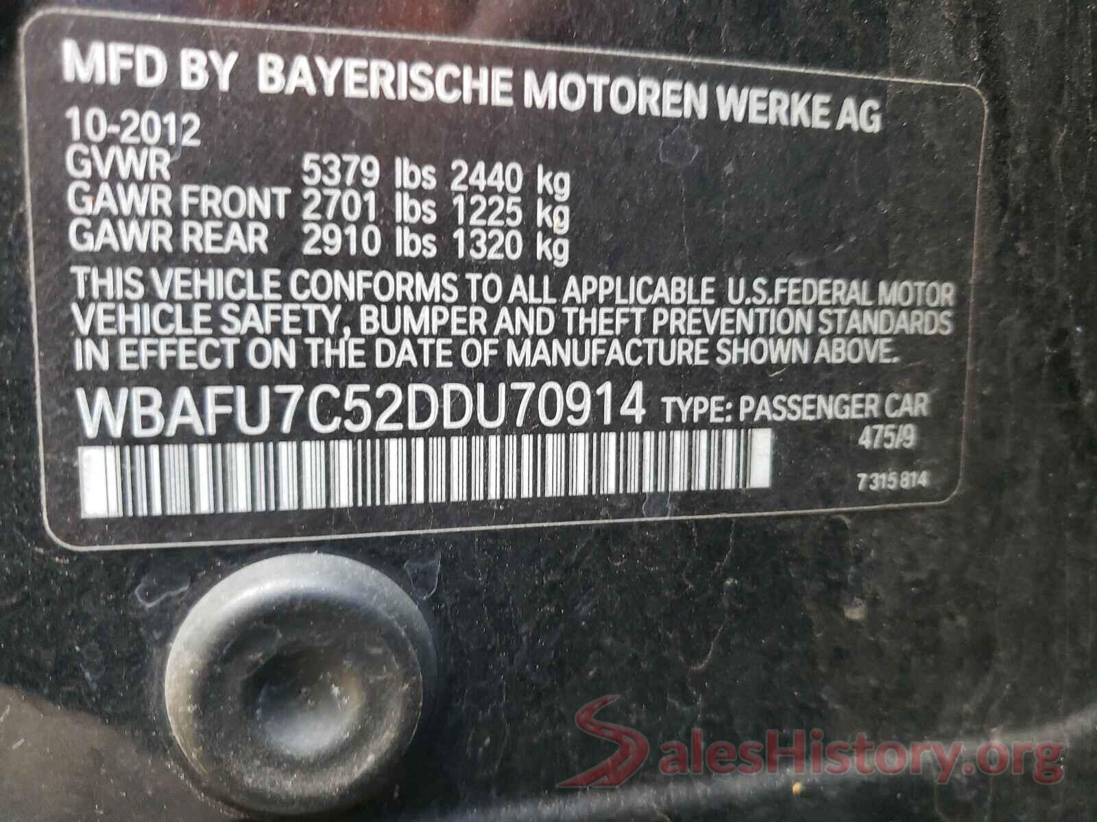 5YFEPMAE5MP224864 2013 BMW 5 SERIES