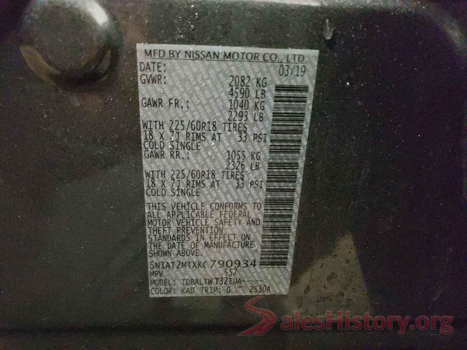 5N1AT2MTXKC790934 2019 NISSAN ROGUE