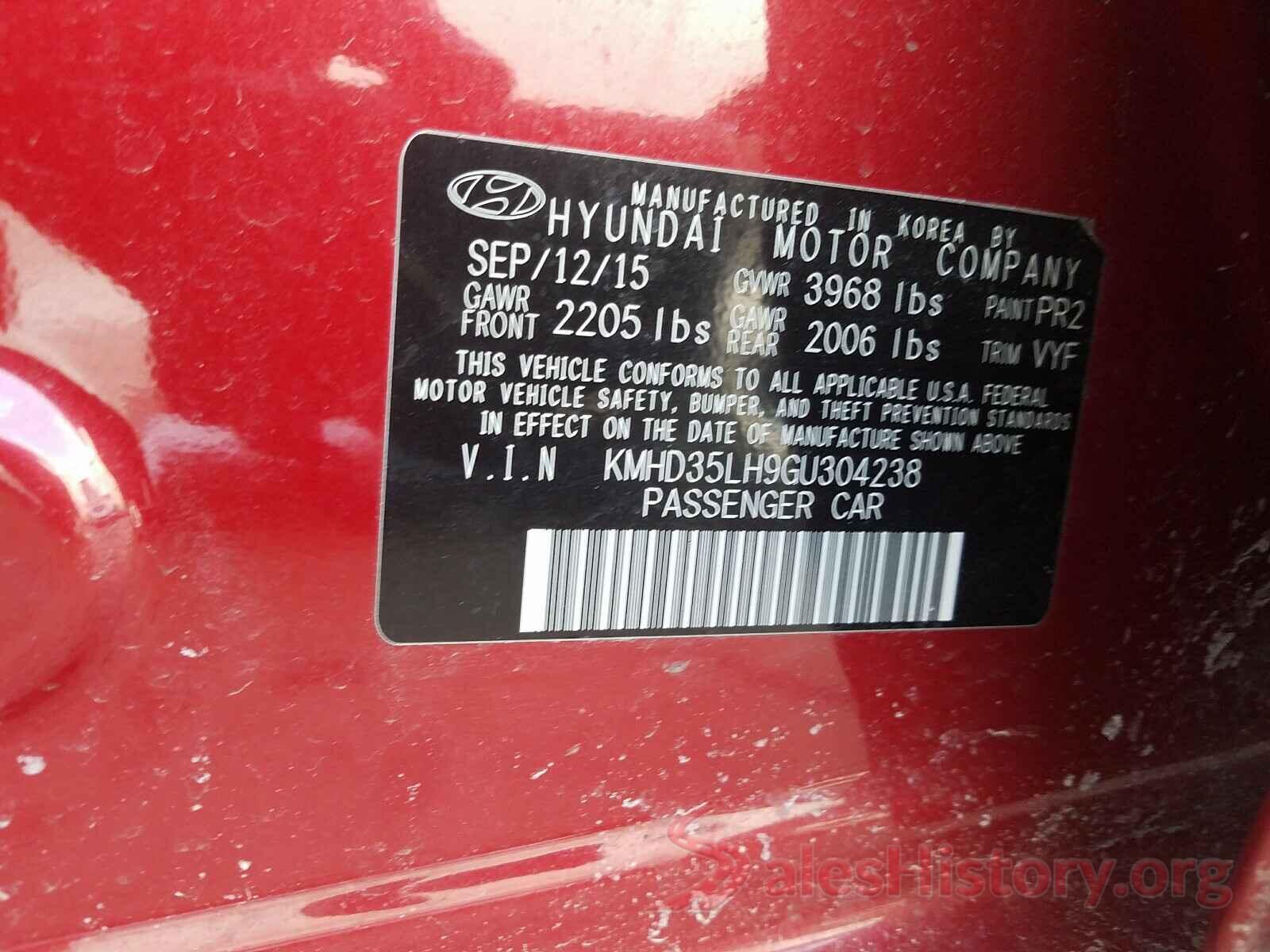 KMHD35LH9GU304238 2016 HYUNDAI ELANTRA