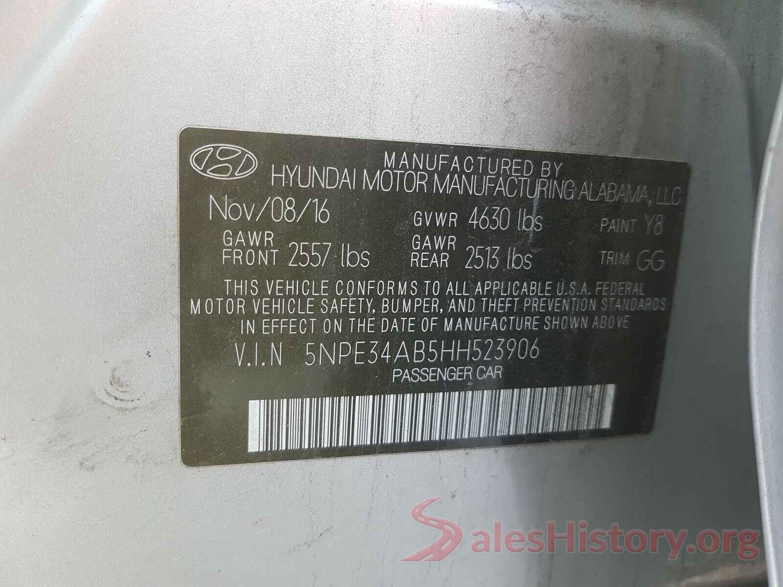 5NPE34AB5HH523906 2017 HYUNDAI SONATA