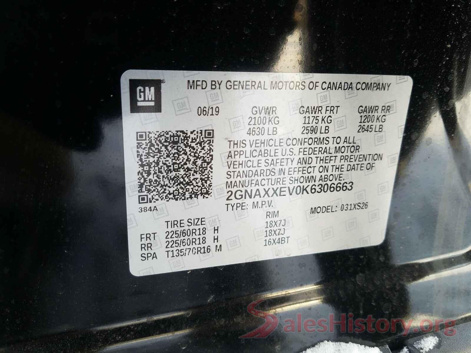 2GNAXXEV0K6306663 2019 CHEVROLET EQUINOX