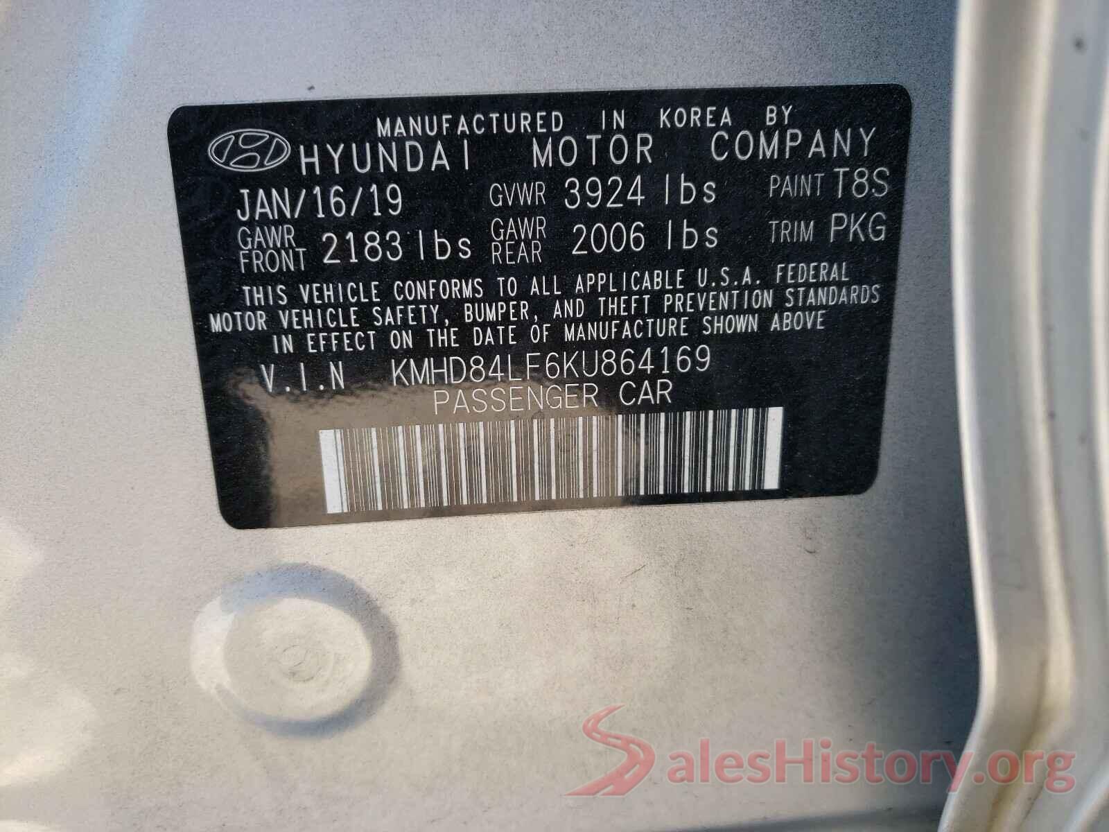 KMHD84LF6KU864169 2019 HYUNDAI ELANTRA