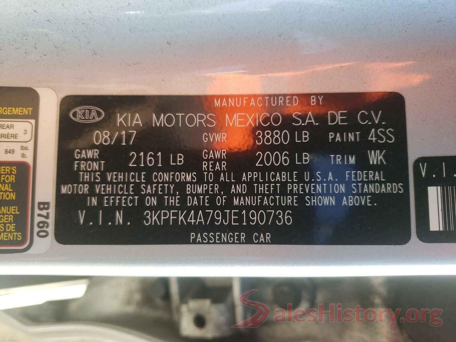 3KPFK4A79JE190736 2018 KIA FORTE