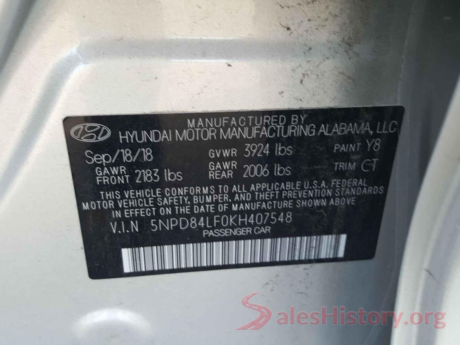 5NPD84LF0KH407548 2019 HYUNDAI ELANTRA