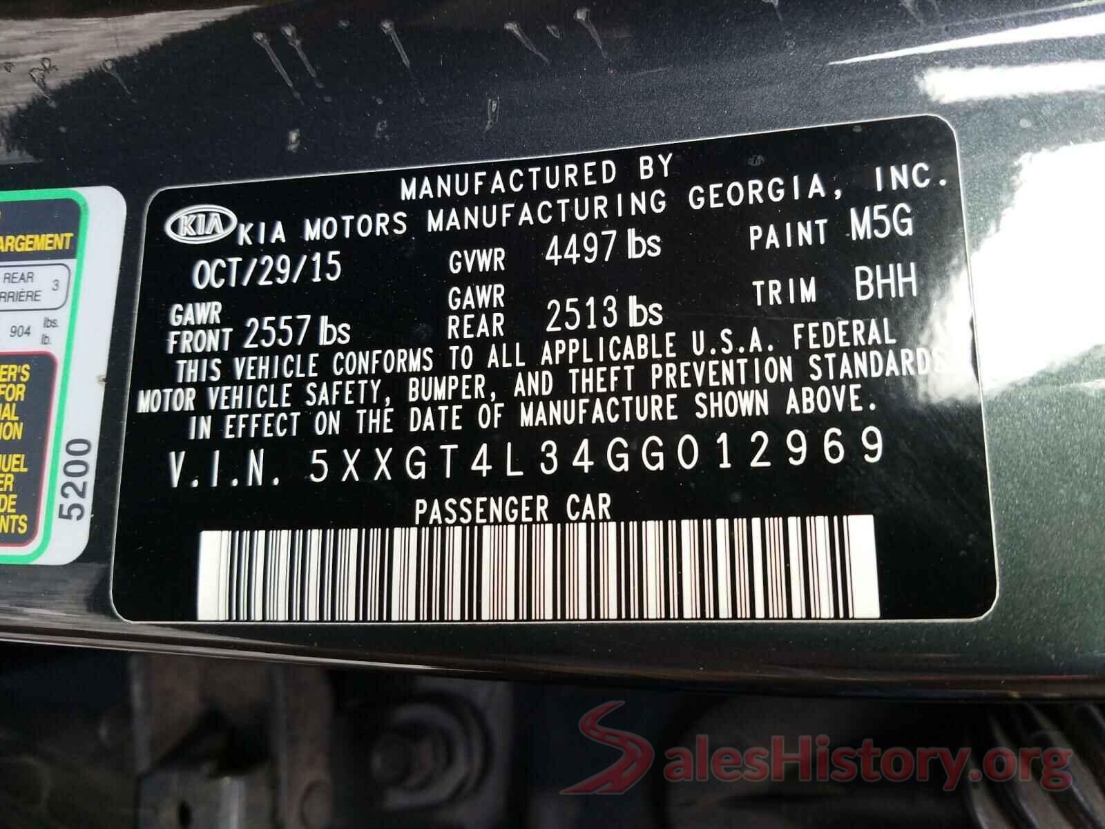 5XXGT4L34GG012969 2016 KIA OPTIMA