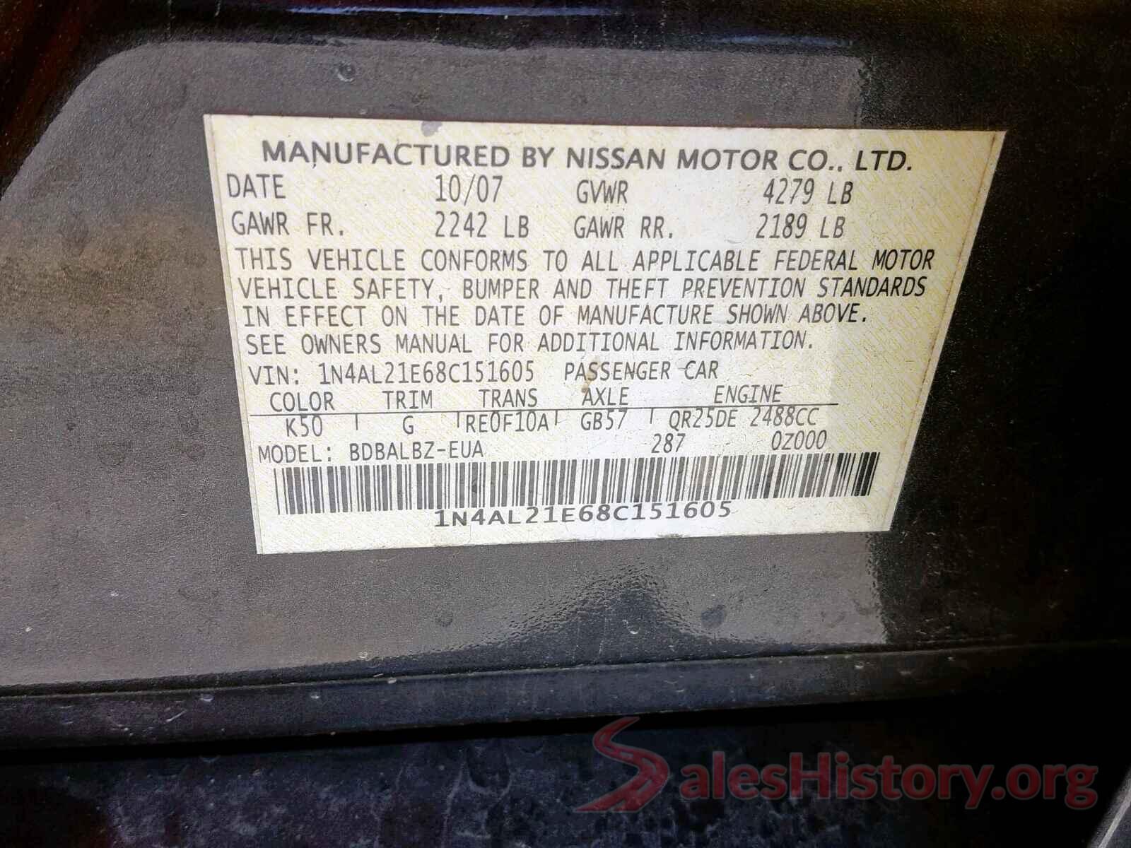 1N4AL21E68C151605 2008 NISSAN ALTIMA