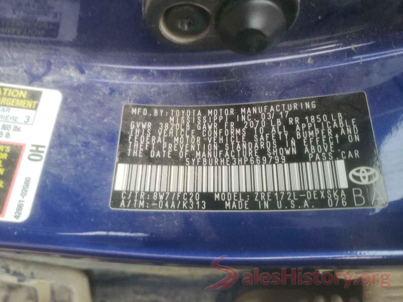 5YFBURHE3HP669799 2017 TOYOTA COROLLA